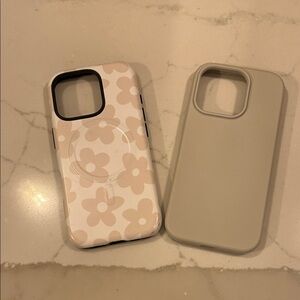 Set of iPhone 16 pro cases, Floral and Beige Phone Case Set